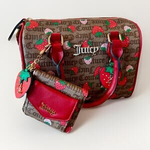 NWT Juicy Couture Freshly Picked Strawberry Satchel & Wallet Set Chestnut Chino